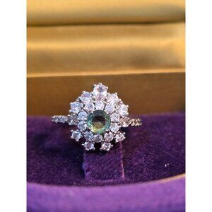925 Sterling Silver Green‎ Moissanite Halo Ring 6.5 By Bomb Party